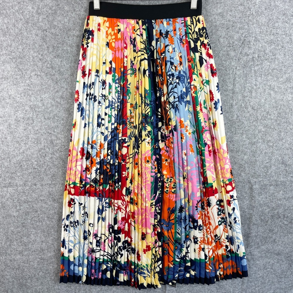 Pleated Floral Maxi Skirt Womens Small Pull On Vibrant Boho Festival Peasant